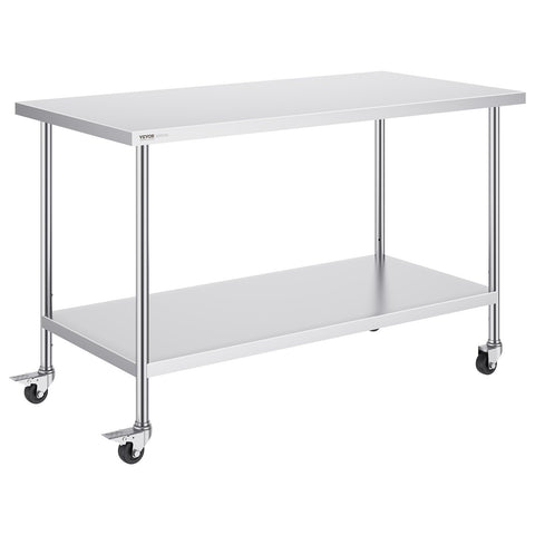Darrahopens Baby & Kids > Kid's Furniture > Kid's Tables, Chairs & Seats VEVOR Stainless Steel Work Table 30 x 60 x 38 Inch, with 4 Wheels, 3 Adjustable Height Levels, Heavy Duty Food Prep Worktable for Commercial Kitchen Restaurant, Silver