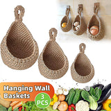 Darrahopens Baby & Kids > Kid's Furniture > Toy Boxes 3pcs Boho Hanging Wall Baskets Woven Vegetable Fruit Storage Pouch Kitchen Decor