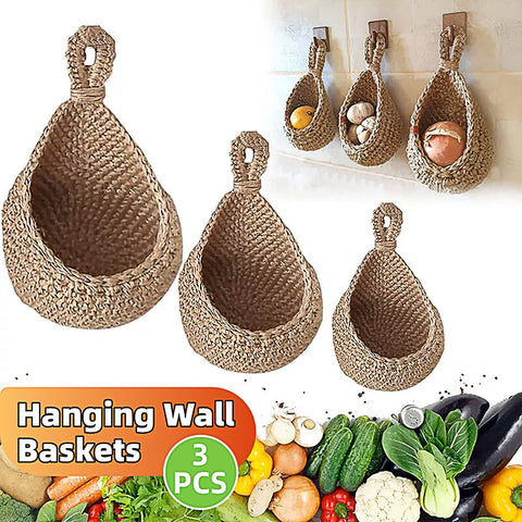 Darrahopens Baby & Kids > Kid's Furniture > Toy Boxes 3pcs Boho Hanging Wall Baskets Woven Vegetable Fruit Storage Pouch Kitchen Decor