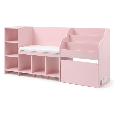 Darrahopens Baby & Kids > Kid's Furniture > Toy Boxes Keezi Kids Storage Unit Bookshelf Toy Box Organiser Bench Seat Cabinet 170cm Pink In Australia - Darrahopens