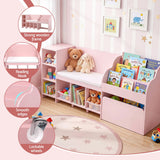 Darrahopens Baby & Kids > Kid's Furniture > Toy Boxes Keezi Kids Storage Unit Bookshelf Toy Box Organiser Bench Seat Cabinet 170cm Pink In Australia - Darrahopens