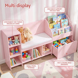 Darrahopens Baby & Kids > Kid's Furniture > Toy Boxes Keezi Kids Storage Unit Bookshelf Toy Box Organiser Bench Seat Cabinet 170cm Pink In Australia - Darrahopens