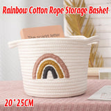 Darrahopens Baby & Kids > Kid's Furniture > Toy Boxes Rainbow Cotton Rope Storage Basket Handheld Desktop Organizer Large Basket