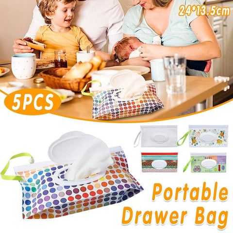 Darrahopens Baby & Kids > Nursing > Baby Health & Grooming Kits 5PCS Dispenser Travel Wet Wipe Bag Pouch Portable Tissue Case Holder