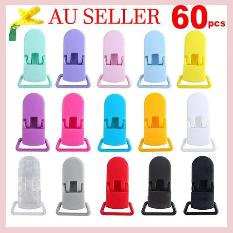 Darrahopens Baby & Kids > Nursing > Baby Health & Grooming Kits 60 Random Colored Plastic Pacifier Dummy Clip Suspender Badge Holder for Crafts