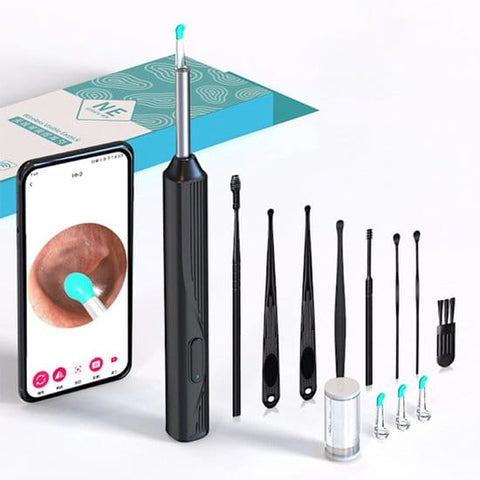 Darrahopens Baby & Kids > Nursing > Baby Health & Grooming Kits Ear Cleaning Kit - 8-Piece Wireless Ear Cleaning Otoscope Black - Visible Ear Spoon
