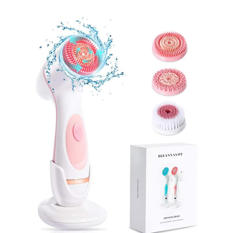 Darrahopens Baby & Kids > Nursing > Baby Health & Grooming Kits Pink Waterproof Facial Cleansing Spin Brush Set - Rechargeable with 3 Heads & Charging Stand