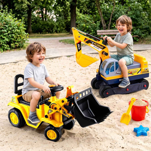 Darrahopens Baby & Kids > Ride On Cars, Go-karts & Bikes > Ride On Cars Keezi Kids Ride On Toy Car Bulldozer and Digger with Helmet Outdoor Sandpit Toys Yellow