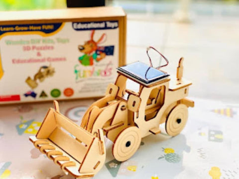 Darrahopens Baby & Kids > Ride On Cars, Go-karts & Bikes > Ride On Cars Model Bulldozer Tipper truck: Solar or battery powered plywood model-includes Motor or Solar powered options plus paint brush set
