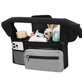 Darrahopens Baby & Kids > Strollers > Stroller & Pram Accessories Black and Gray Stitching Universal Stroller Organiser Caddy with Insulated Cup Holders and Detachable Wristlet