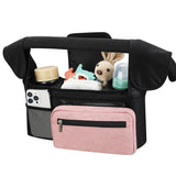 Darrahopens Baby & Kids > Strollers > Stroller & Pram Accessories Black and Pink Stitching Universal Stroller Organiser Caddy with Insulated Cup Holders and Detachable Wristlet