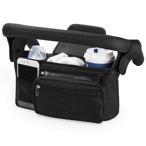 Darrahopens Baby & Kids > Strollers > Stroller & Pram Accessories Black Universal Stroller Organiser Caddy with Insulated Cup Holders and Detachable Wristlet