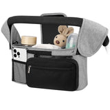 Darrahopens Baby & Kids > Strollers > Stroller & Pram Accessories Grey and Black Stitching Universal Stroller Organiser Caddy with Insulated Cup Holders and Detachable Wristlet