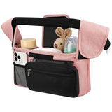 Darrahopens Baby & Kids > Strollers > Stroller & Pram Accessories Pink and Black Stitching Universal Stroller Organiser Caddy with Insulated Cup Holders and Detachable Wristlet