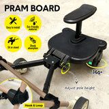 Darrahopens Baby & Kids > Strollers > Stroller & Pram Accessories Universal Pram Board Seat and Stand Up Adjustable Buggy Board Pushchair with Bear Pattern Removable Seat Fits Most Strollers Holds Children Up to 25kg