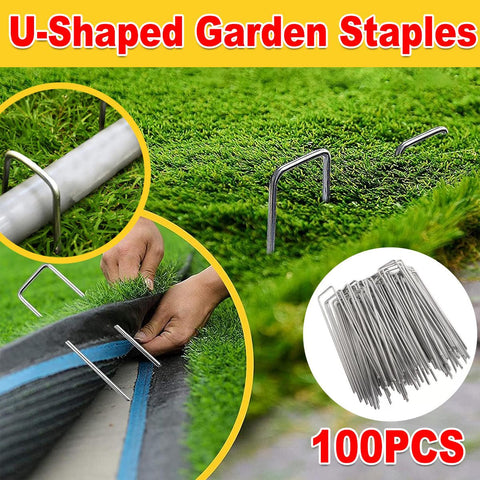 Darrahopens Commercial > Commercial Others > Fencing & Barriers 100pcs U Shape Ground Stakes Gardening Spikes Landscape Anchor Pins