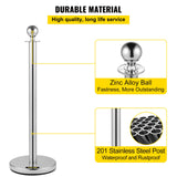 Darrahopens Commercial > Commercial Others > Fencing & Barriers VEVOR 6PCS Red Rope Stanchion Silver Post Crowd Control Queue Line Barrier