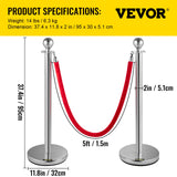 Darrahopens Commercial > Commercial Others > Fencing & Barriers VEVOR 6PCS Red Rope Stanchion Silver Post Crowd Control Queue Line Barrier