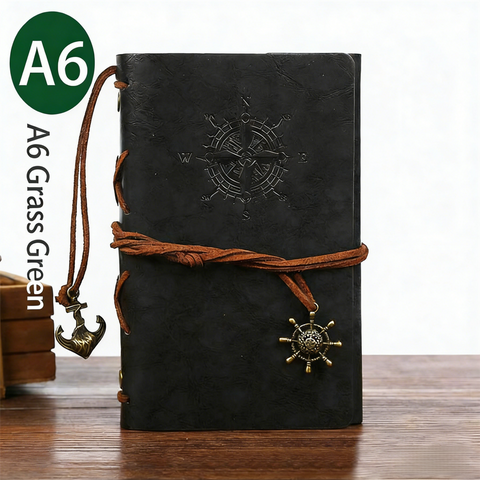 Darrahopens Commercial > Commercial Others > Office Supplies 2-Pack A6 Nautical Vintage PU Leather Student Notebook - Pirate Style Strapped Diary with 150 Pages of Refillable Kraft Paper(Grass Green)