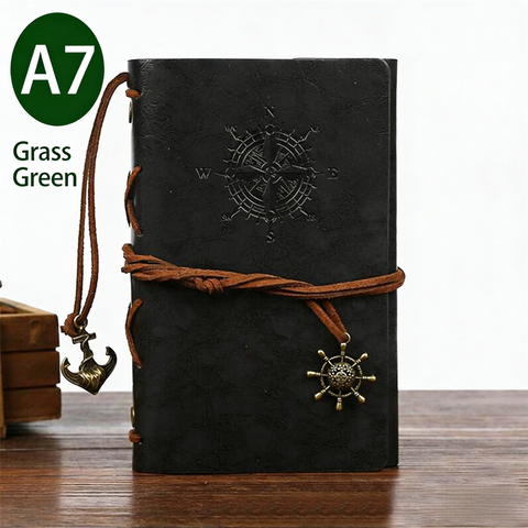 Darrahopens Commercial > Commercial Others > Office Supplies 2-Pack A7 Nautical Vintage PU Leather Student Notebook - Pirate Style Strapped Diary with 150 Pages of Refillable Kraft Paper(Grass Green)