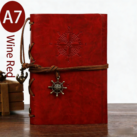 Darrahopens Commercial > Commercial Others > Office Supplies 2-Pack A7 Nautical Vintage PU Leather Student Notebook - Pirate Style Strapped Diary with 150 Pages of Refillable Kraft Paper(Wine Red)