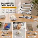 Darrahopens Commercial > Commercial Others > Office Supplies 360° Rotating Laptop Stand(Silver) & Magnetic Mechanical Timer(Beige) Set - Ergonomic Cooling Desk Organizer for Study, Cooking & Productivity