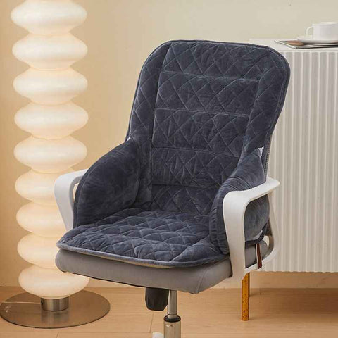 Darrahopens Commercial > Commercial Others > Office Supplies Black and Grey Premium Quilted Plush Integrated Seat Cushion & Backrest – Thickened Lumbar Support Pad with Detachable Armrests, Secure Buckle and Washable Cover for Office Chair Long Sitting