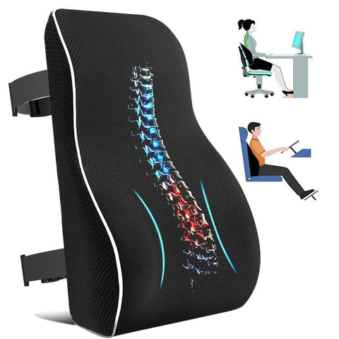 Darrahopens Commercial > Commercial Others > Office Supplies Black Large Ergonomic Memory Foam Lumbar Support Pillow & S Curve High-Back Cusion with Buckle Strap & Breathable Mesh Cover