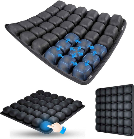 Darrahopens Commercial > Commercial Others > Office Supplies Black Portable 3D Aircell Travel Inflatable Seat Cushion with Built-in Pump – 36 Airbags Ergonomic Pressure Relief Pad with Lycra Cover & Non-Slip Base for Office Car Flight Long Sitting