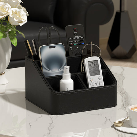 Darrahopens Commercial > Commercial Others > Office Supplies Black Stylish PU Leather Desktop Organizer Caddy - Multi-Compartment Holder for Remotes, Office Supplies, Makeup