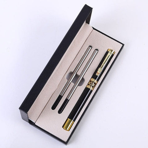 Darrahopens Commercial > Commercial Others > Office Supplies Black Two-piece Set Luxury Retro Dragon Head Signature Pen Gift Set - Full Metal 0.5mm Rollerball Each Set with 2 Spare Refills for Business and Gifting