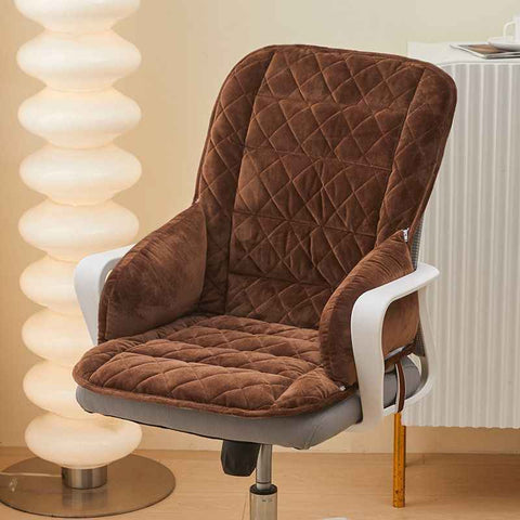 Darrahopens Commercial > Commercial Others > Office Supplies Brown Premium Quilted Plush Integrated Seat Cushion & Backrest – Thickened Lumbar Support Pad with Detachable Armrests, Secure Buckle and Washable Cover for Office Chair Long Sitting