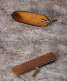 Darrahopens Commercial > Commercial Others > Office Supplies Brown Vintage Crazy Horse Leather Zippered Pen Case - Retro Pencil Pouch & Small Accessories Bag