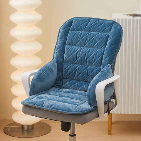Darrahopens Commercial > Commercial Others > Office Supplies Dark Blue Premium Quilted Plush Integrated Seat Cushion & Backrest – Thickened Lumbar Support Pad with Detachable Armrests, Secure Buckle and Washable Cover for Office Chair Long Sitting