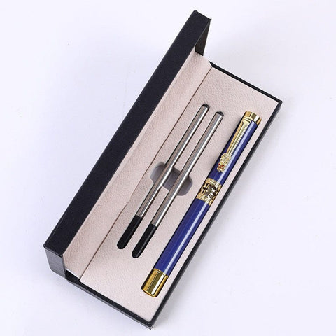 Darrahopens Commercial > Commercial Others > Office Supplies Dark Blue Two-piece Set Luxury Retro Dragon Head Signature Pen Gift Set - Full Metal 0.5mm Rollerball Each Set with 2 Spare Refills for Business and Gifting