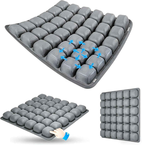 Darrahopens Commercial > Commercial Others > Office Supplies Dark Grey Portable 3D Aircell Travel Inflatable Seat Cushion with Built-in Pump – 36 Airbags Ergonomic Pressure Relief Pad with Lycra Cover & Non-Slip Base for Office Car Flight Long Sitting