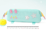 Darrahopens Commercial > Commercial Others > Office Supplies Green Cute Cat Pencil Case for Girls - Large Capacity Sparkly Stationery Pouch with Fluffy Pom Pom