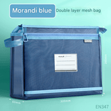 Morandi blue Double Layer Mesh File Bag with Handle Large Capacity Student Subject Organizer