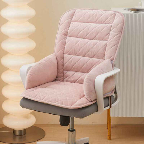 Darrahopens Commercial > Commercial Others > Office Supplies Pink Premium Quilted Plush Integrated Seat Cushion & Backrest – Thickened Lumbar Support Pad with Detachable Armrests, Secure Buckle and Washable Cover for Office Chair Long Sitting