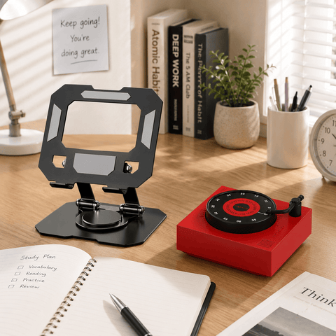 Darrahopens Commercial > Commercial Others > Office Supplies Study Focus Timer (Red) and Foldable Metal Tablet Stand (Black) Set, Mechanical Countdown Timer with Adjustable Aluminium Alloy Device Holder