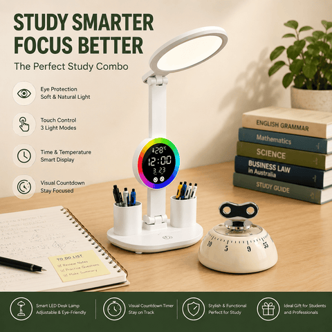 Darrahopens Commercial > Commercial Others > Office Supplies Study Smarter Bundle LED Reading Lamp with Smart Display Pen Holders & White Magnetic Countdown Timer