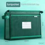 Turquoise Double Layer Mesh File Bag with Handle Large Capacity Student Subject Organizer