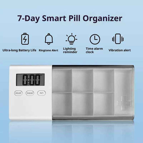 Darrahopens Commercial > Commercial Others > Pharmaceutical Supplies Portable Pill Organizer with Sound Flashing Light and Vibration Alarm, Weekly Pill Dispenser, Countdown Timer, Pill Box Large Capacity Medicine Organizer