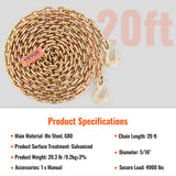 Darrahopens Commercial > Packaging > Packaging Tape VEVOR Transport Binder Chain, 2222 kg Working Load Limit, G80 Tow Chain Tie Down with Grab Hooks, DOT Certified, Galvanized Coating Manganese Steel for Dock Factory Construction Site