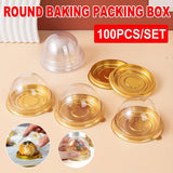 Darrahopens Commercial > Packaging > Postage Satchels & Boxes 100pcs Round Gold Plastic Bakery Food Packaging Boxes for Cake Dessert Packaging