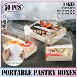 Darrahopens Commercial > Packaging > Postage Satchels & Boxes 50PCS Portable Pastry Boxes Portable Cake Box Paper Cookie Boxes Sandwich Box - L-Transparent+White inner tray
