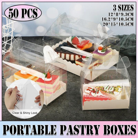 Darrahopens Commercial > Packaging > Postage Satchels & Boxes 50PCS Portable Pastry Boxes Portable Cake Box Paper Cookie Boxes Sandwich Box - L-Transparent+White inner tray