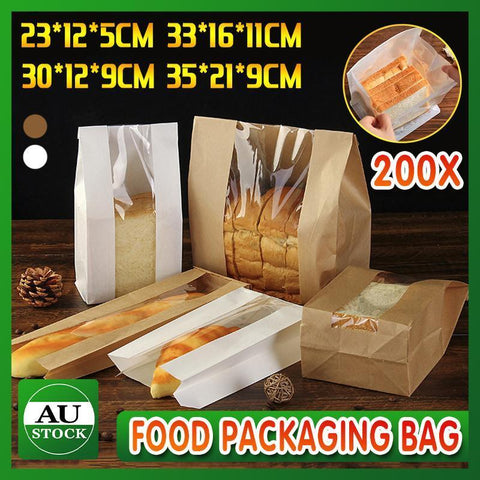 Darrahopens Commercial > Packaging > Postage Satchels & Boxes Takeaway Storage Baking Bread Bag Toast Food Packaging Bag Kraft Paper Bag Cowhide - 33X16X11CM