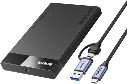 Darrahopens Electronics > Back Up & Storage > Hard Drives BENFEI 000385BK 2.5 Inch SATA to USB-A + USB-C Tool Free External Hard Drive Enclosure (6Gbps, Optimized for SSD, Support UASP SATA III)