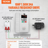 Darrahopens Electronics > Back Up & Storage > Hard Drives VEVOR VFD 10HP, 7.5KW, 34A, 1 Phase 220V-240V Input to 3 Phase 220V-240V Output Variable Frequency Drive, 0-400Hz VFD for AC Motor Speed Control
